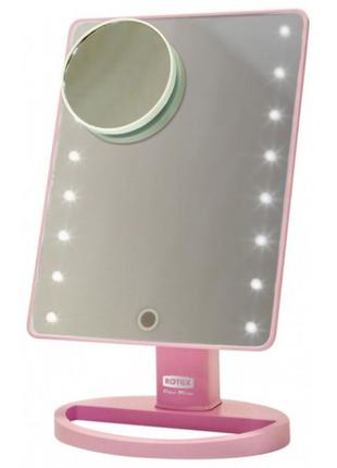 Дзеркало косметичне настільне з led-підсвіткою rotex rhc25-p magic mirror 22 світлодіоди для макіяжу рожеве