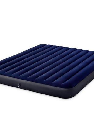 Надувний двомісний матрац ліжко intex classic downy airbed dura-beam 64755 (183х203x25) синій fiber tech
