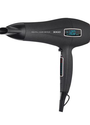Фен для волос с диффузором концентратором led дисплеем сенсор sogo sec-ss-3690 2200 вт 6 скоростей холодный об