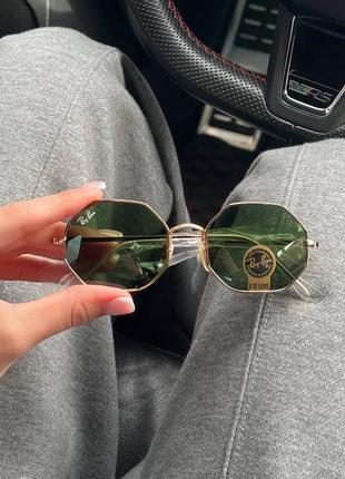 Жіночі металічні сонцезахисні окуляри зелена лінза типу ray ban