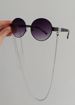 New! новые стильные солнцезащитные очки круглые с цепочкой