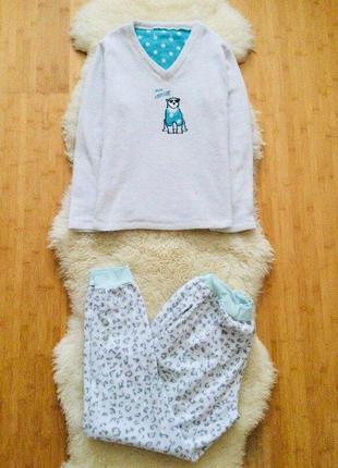 Love to launge флисовая пижама мишка m-l зимний домашний комплект. пушистый белоснежный флисовый рег