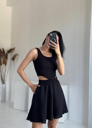 Льняна спідниця - шорти жіноча чорна юбка наложка післяплата льон літня на літо s m l xl