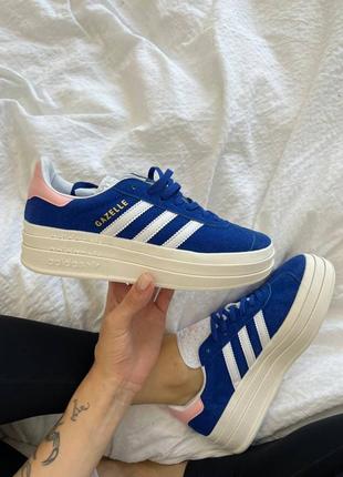 Женские замшевые кроссовки adidas gazelle bold blue/pink