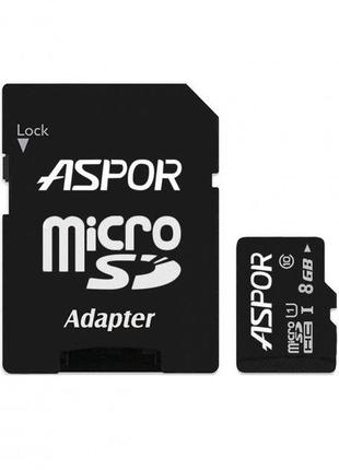 Карта пам`яті aspor microsdhc 8gb uhs-i (class 10) + sd adapter
