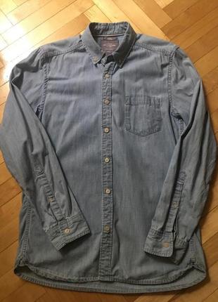 Голубая джинсовая рубашка деним мужская от h&m пог 52 см