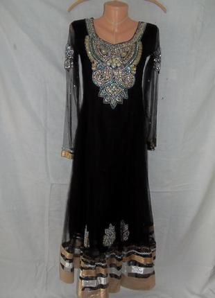 Черное индийское платье в камнях анаркали р. s-m