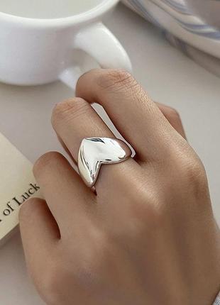 Кольцо сердце серебро 925 покрытие массивное колечко
