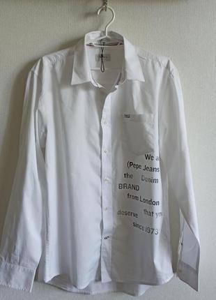 Рубашка белая " pepe ieans "с надписью, качество люкс.,оригинал.
