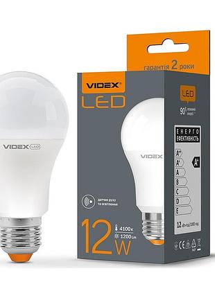"сенсор" led лампа videx a60e 12w e27 4100k з датчиком руху та освітленості