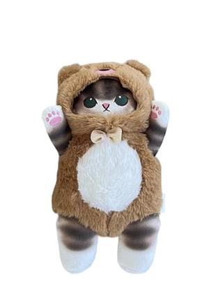 Мягкая игрушка котик аниме в костюме мишки 25 см коричневая