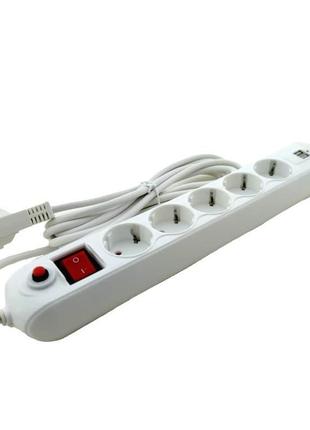 Подовжувач 5 гнізд з заземленням, 3 м, 2usb, з кнопкою перевантаження і вимикачем білий