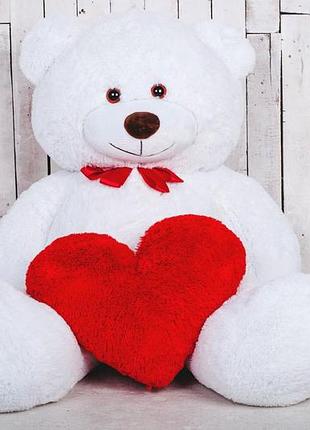 Большой плюшевый мишка с сердечком джеральд 165 см белый (yk0055)