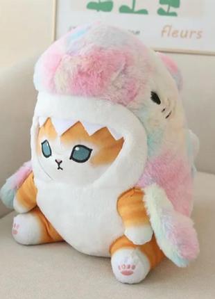 Мягкая игрушка котик аниме в костюме акулы 25 см серая