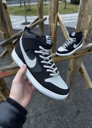 Кросівки nike sb dunk, високі (чорні з сірим)8 фото