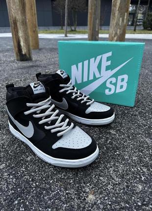 Кросівки nike sb dunk, високі (чорні з сірим)3 фото