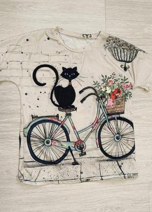 Футболка футолочка котик кот котик велосипед