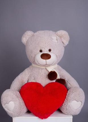 Ведмедик з латками плюшевий із серцем джозеф 140 см марципан (yk0133)