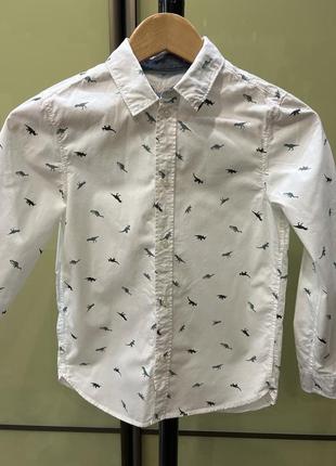Хлопковая рубашка с динозаврами h&amp;m 140cm9-10r