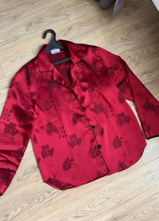 Красная бордовая атласная шелковая рубашка рубашка для сна пижама