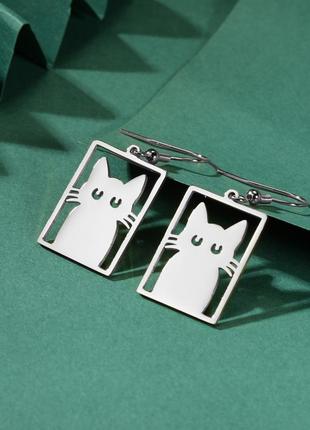 Сережки із нержавіючої сталі котик кіт кішка