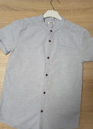 Стильная рубашка для мальчика с воротником стойкой8-10