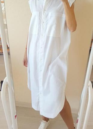 Льняное белоснежное платье-рубашка h&m