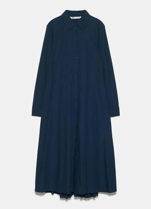 Сукня сорочка zara pleated back cotton poplin shirt dress navy size eur xs (s/m) 33% cotton 67% poly