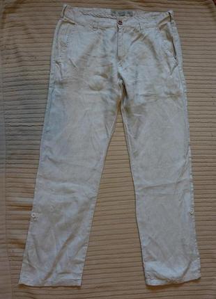Свободные легкие льняные брюки цвета слоновой кости next regular fit англия 34 r р.