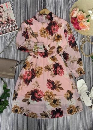 Шифонова рожева сукня у квітах #190