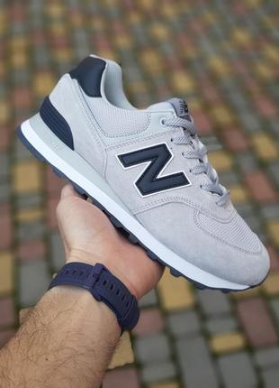 Женские летние замшевые кроссовки new balance 574 свет серые с синим&nbsp; кроссовки нюбеланс 574