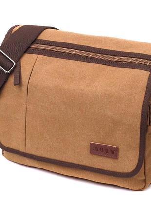 Вместительная текстильная сумка для ноутбука 13" через плечо vintage 22201 коричневая
