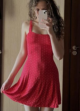 Красное мини платье сарафан