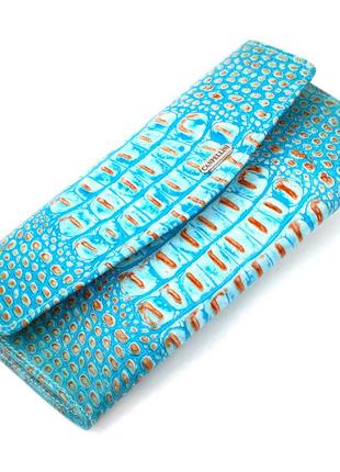 Превосходное портмоне для женщин из натуральной кожи с тиснением под крокодила canpellini 21703 голубое