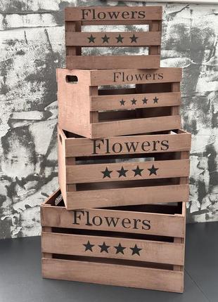 Деревянные корзинки ящики коричневого цвета "flowers". 40х31х22см