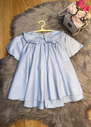 Гейморичная стильная голубая туника блуза с нарядным воротничком для девочки 4/5р river island