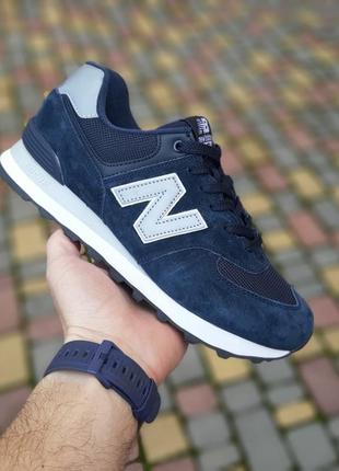 Жіночі літні замшеві кросівки new balance 574  сині (сіра n)  кросівки нюбеланс 574