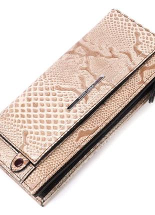 Стильный женский горизонтальный кошелек из натуральной фактурной кожи karya 21101 бежевый