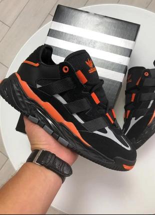 Мужские кроссовки adidas niteball fw2477,черные с оранжевыми вставками размер 44