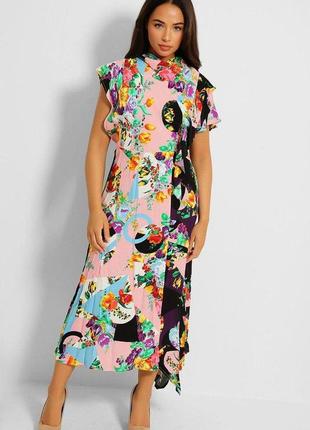 Яскрава асиметрична міді сукня із віскози topshop #3018