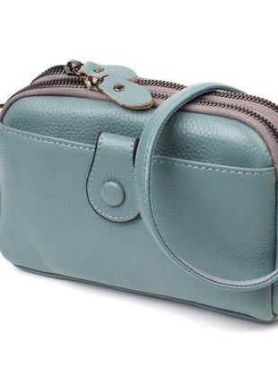 Модная сумка-клатч в стильном дизайне из натуральной кожи 22087 vintage серо-голубая