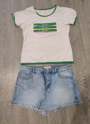 Женский летний комплект футболка + джинсовые шорты