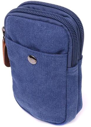 Практичная сумка-чехол на пояс с металлическим карабином из текстиля vintage 22226 синий