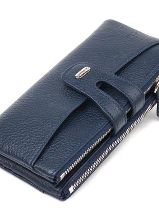 Зручний гаманець із натуральної зернистої шкіри canpellini 21635 синій