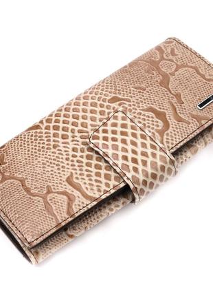 Лакированный женский кошелек из натуральной фактурной кожи karya 21026 бежевый