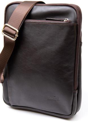 Модная сумка планшет с накладным карманом на молнии в гладкой коже 11282 shvigel, коричневая