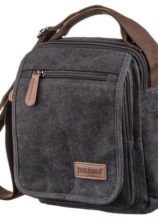 Универсальная текстильная мужская сумка на два отделения vintage 20199 черная