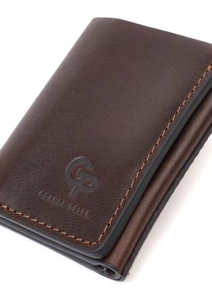 Зручний чоловічий гаманець у три складання grande pelle 16787 темно-коричневий