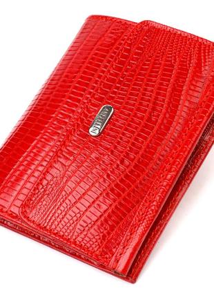 Фактурный кошелек для женщин среднего размера из натуральной кожи canpellini 21819 красный
