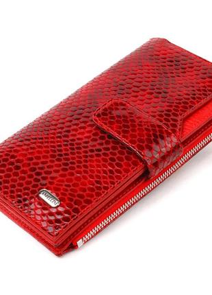 Лакований жіночий гаманець із натуральної шкіри з тисненням під змію canpellini 21639 червоний